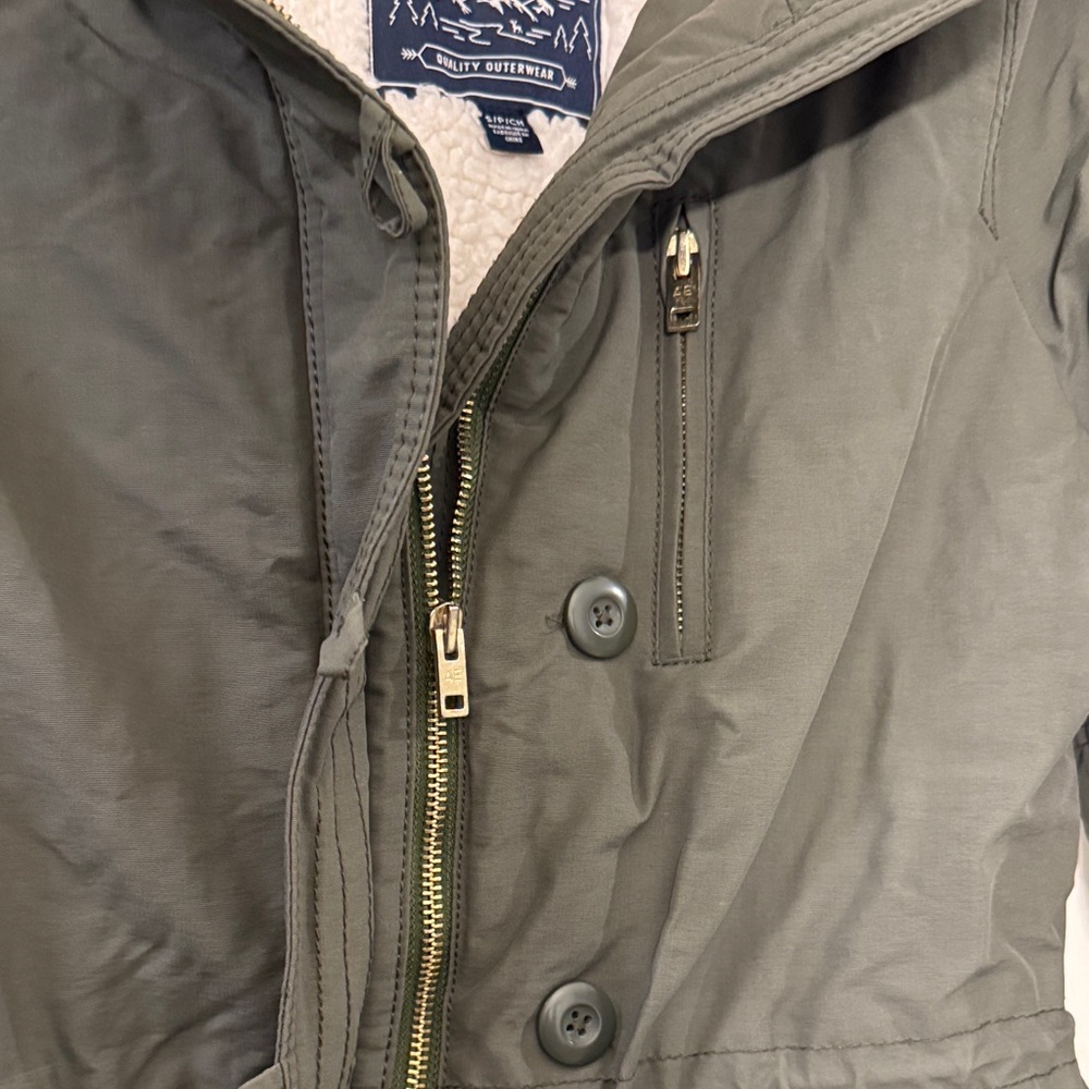 Olive Green Parka with Faux Fur Hood - Picture 4 of 7